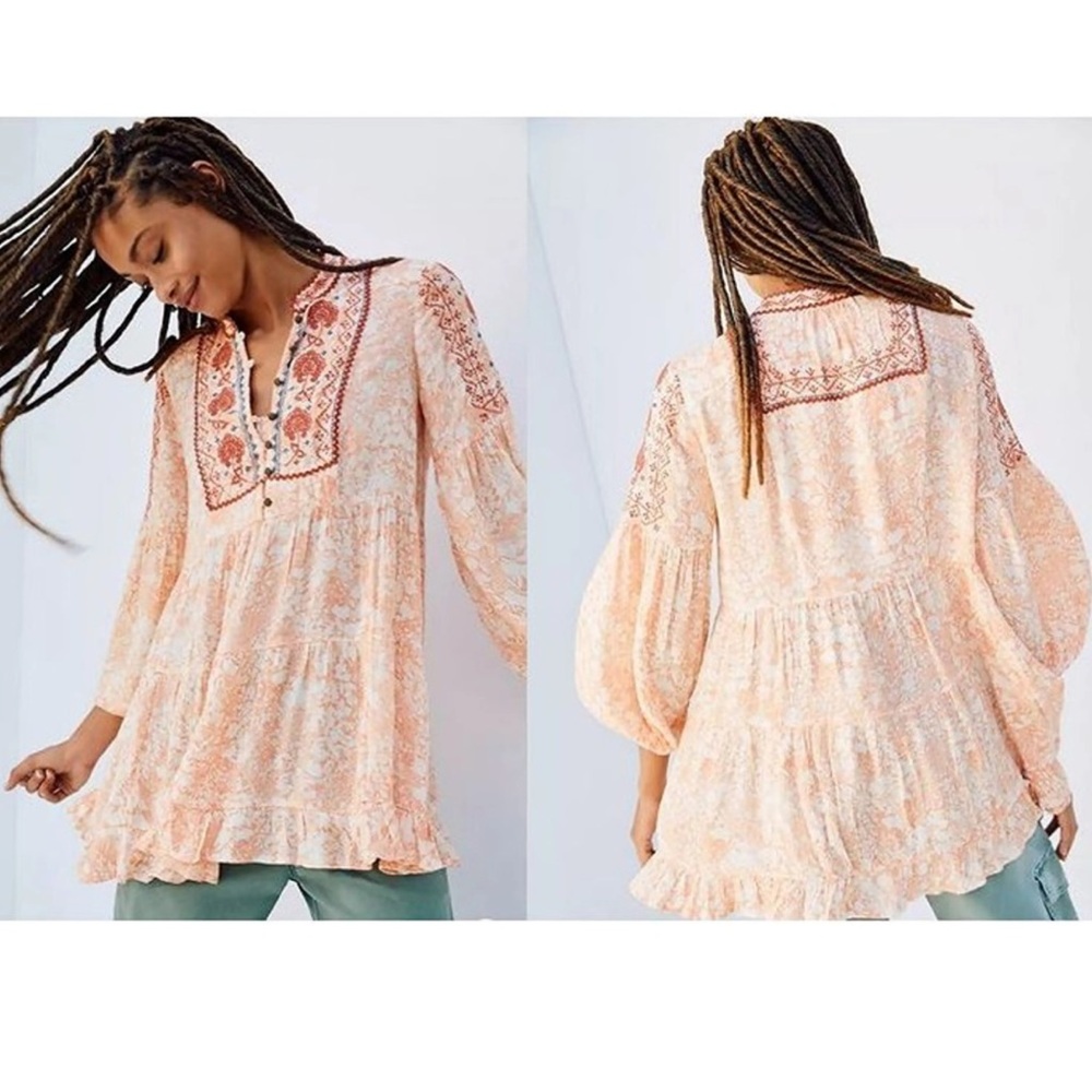 Anthropologie size XS the Claudia embroidered oversized babydoll tunic‎ top
